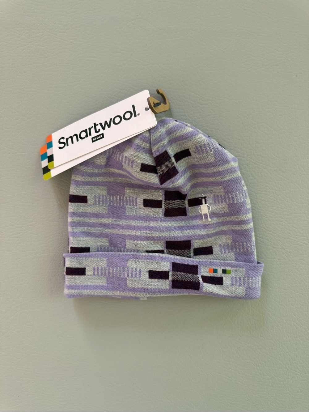 Smartwool Sport Purple Merino Wool Beanie Hat Geometric Design - New with Tags